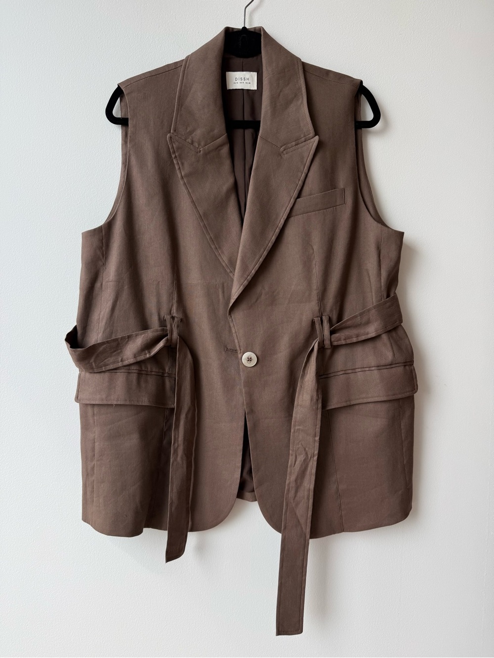 DISSH Brown Sleeveless Blazer Vest with Tie Waist